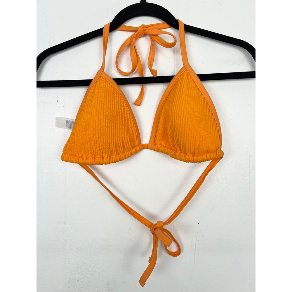 Aerie Real Good Orange Textured Triangle Bikini Top Swim Size Large